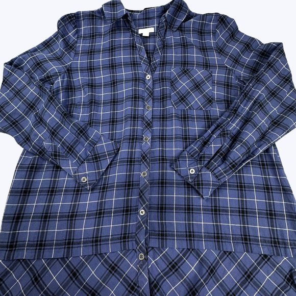 J. Jill Plaid Blouse Size Medium Light‎ Weight Button Front Blue - Picture 1 of 10
